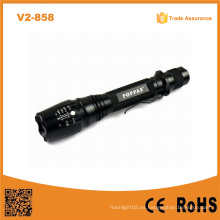 Venta caliente V2-858 18650 batería recargable de larga distancia antorcha Xm-L T6 LED brillante linternas impermeables